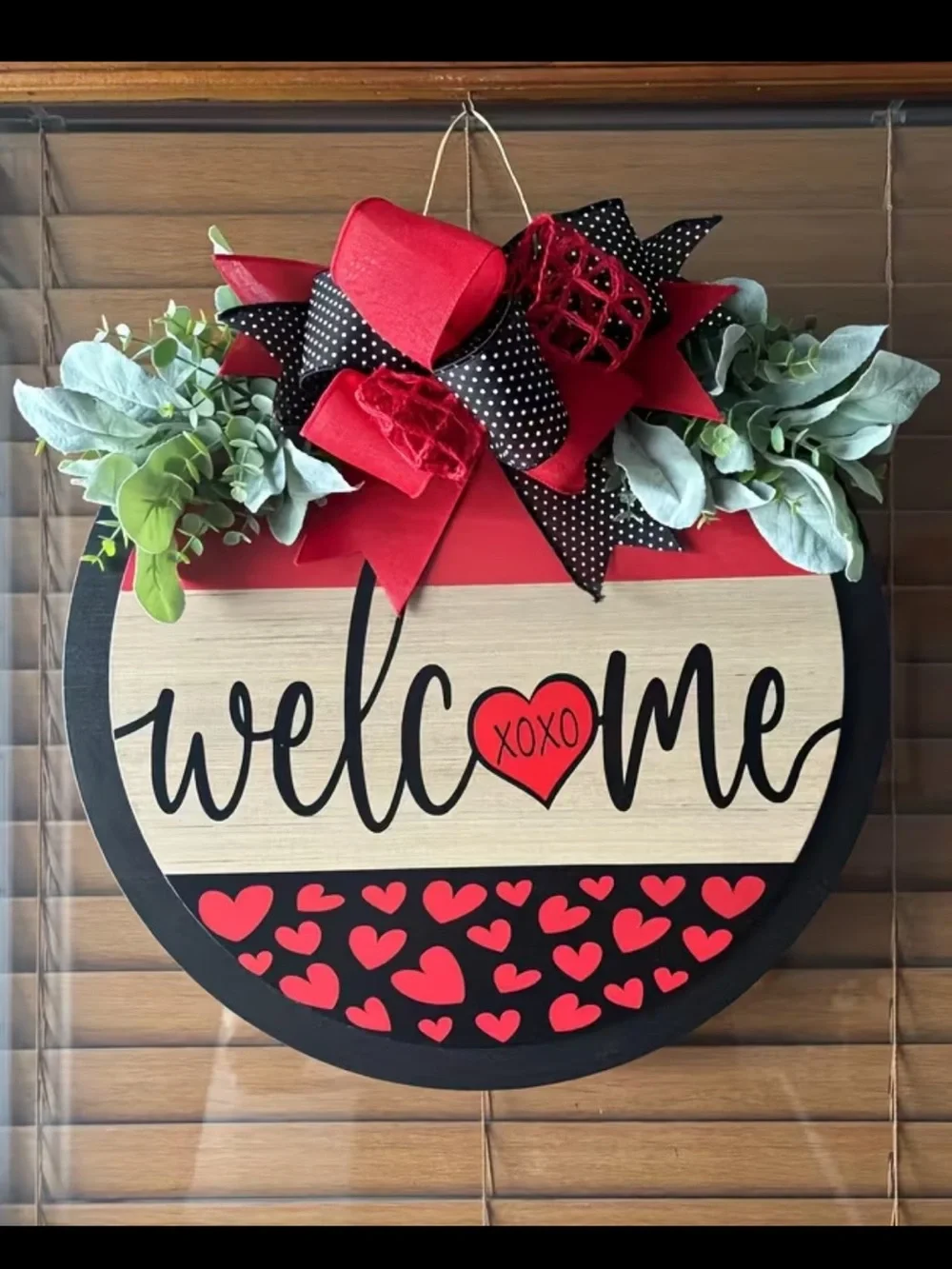 Red & Black Heart Welcome Wreath Door Hanger
